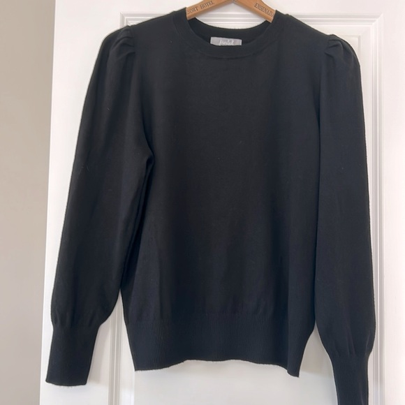 Marled Black Rayon Blend Sweater w Gathered Pouf Shoulders Long Sleeves XL - Picture 1 of 10